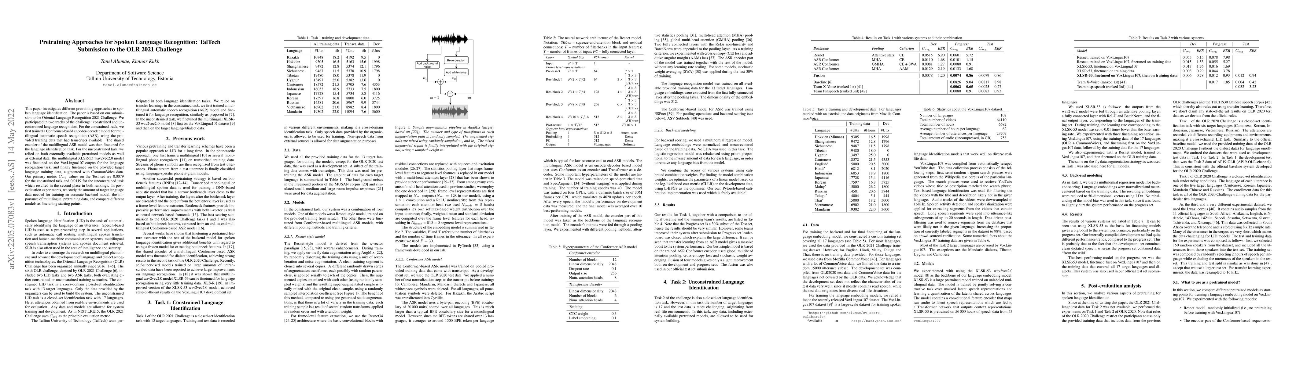 Thumbnail for Pretraining Approaches for Spoken Language Recognition: TalTech
  Submission to the OLR 2021 Challenge