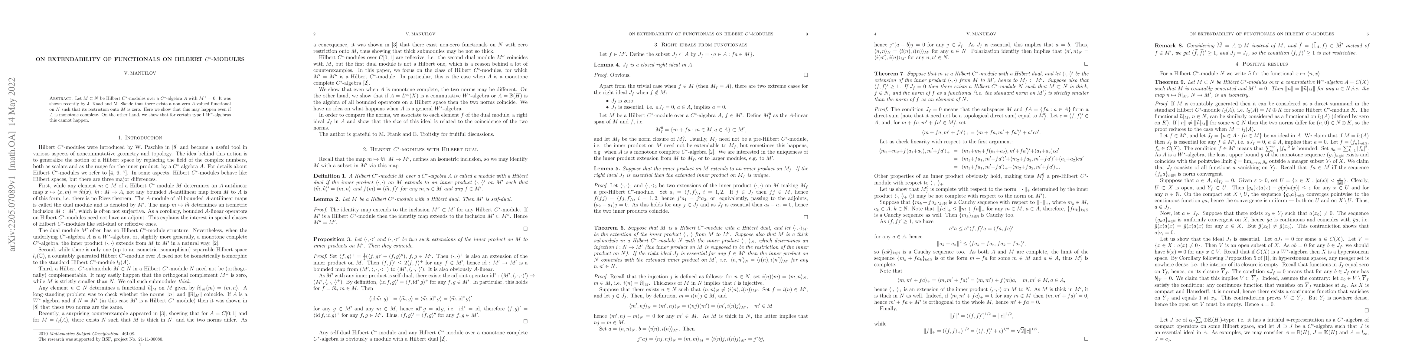 Thumbnail for On extendability of functionals on Hilbert $C^*$-modules