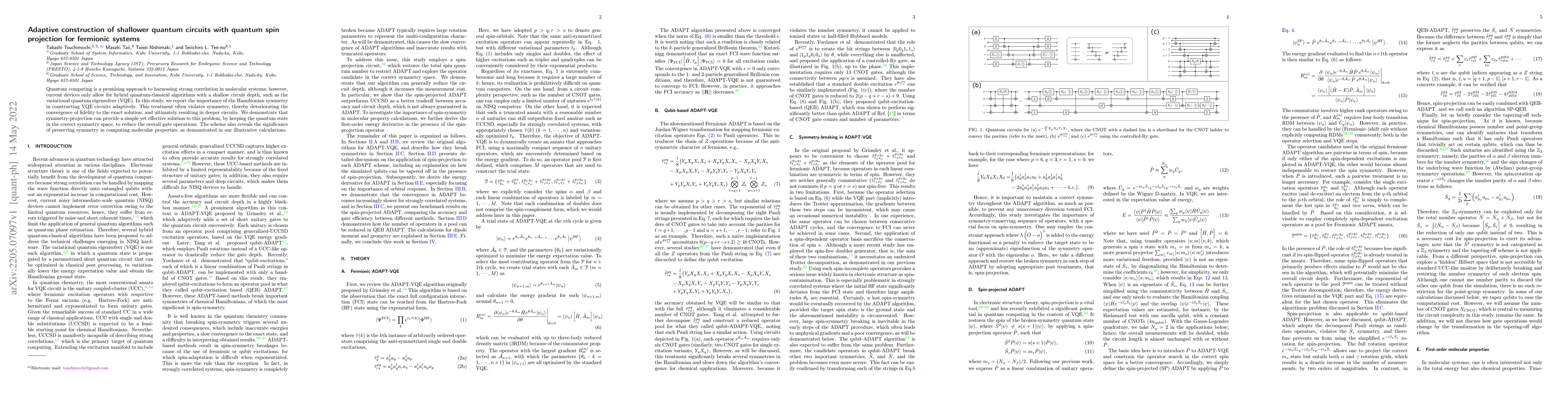 Thumbnail for Adaptive construction of shallower quantum circuits with quantum spin
  projection for fermionic systems