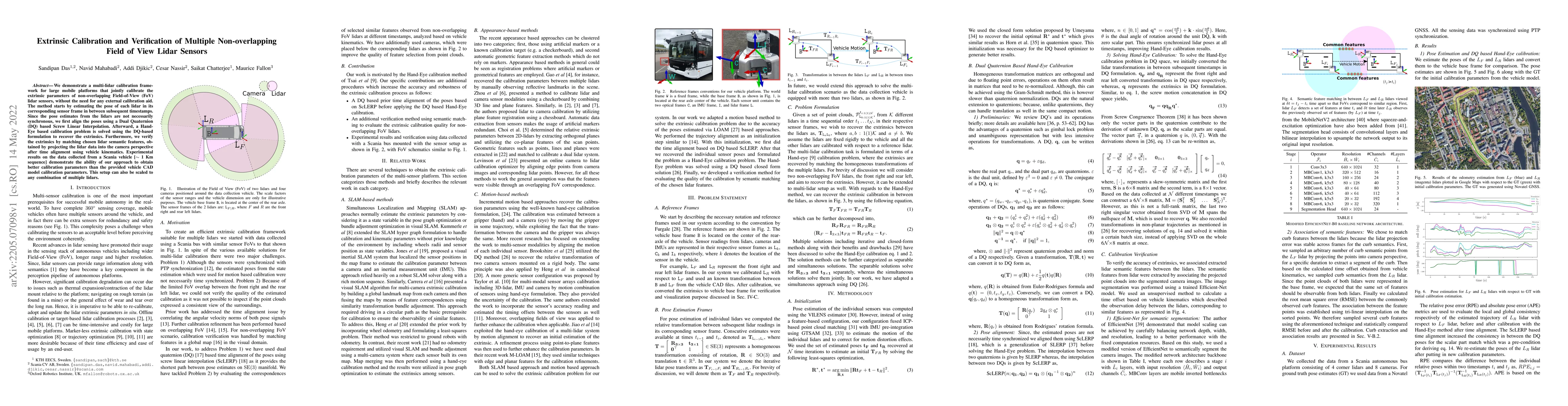 Thumbnail for Extrinsic Calibration and Verification of Multiple Non-overlapping Field
  of View Lidar Sensors