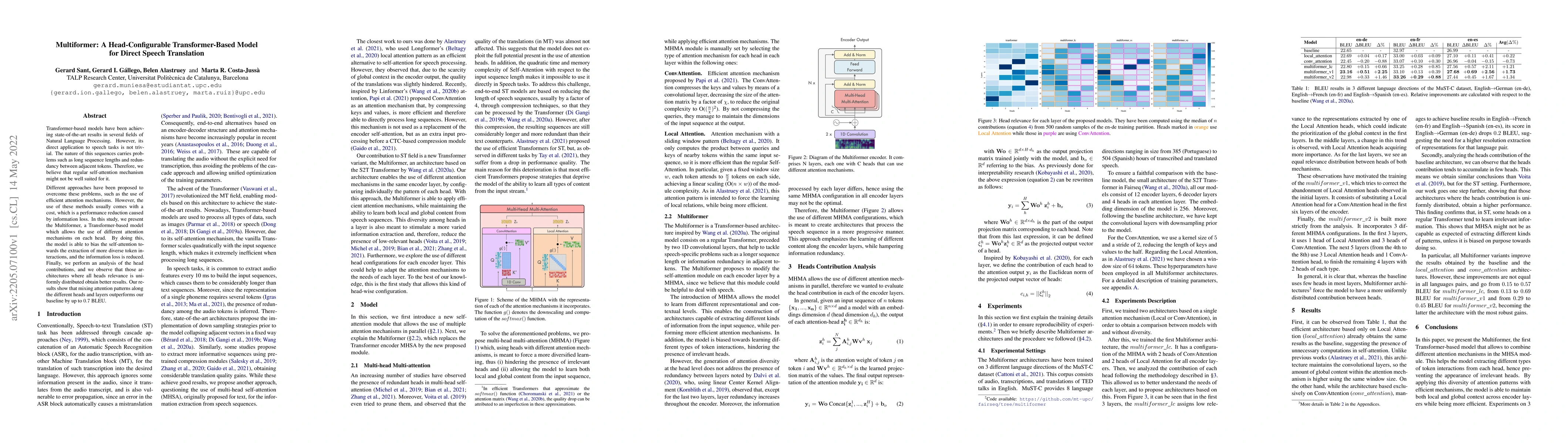 Thumbnail for Multiformer: A Head-Configurable Transformer-Based Model for Direct
  Speech Translation