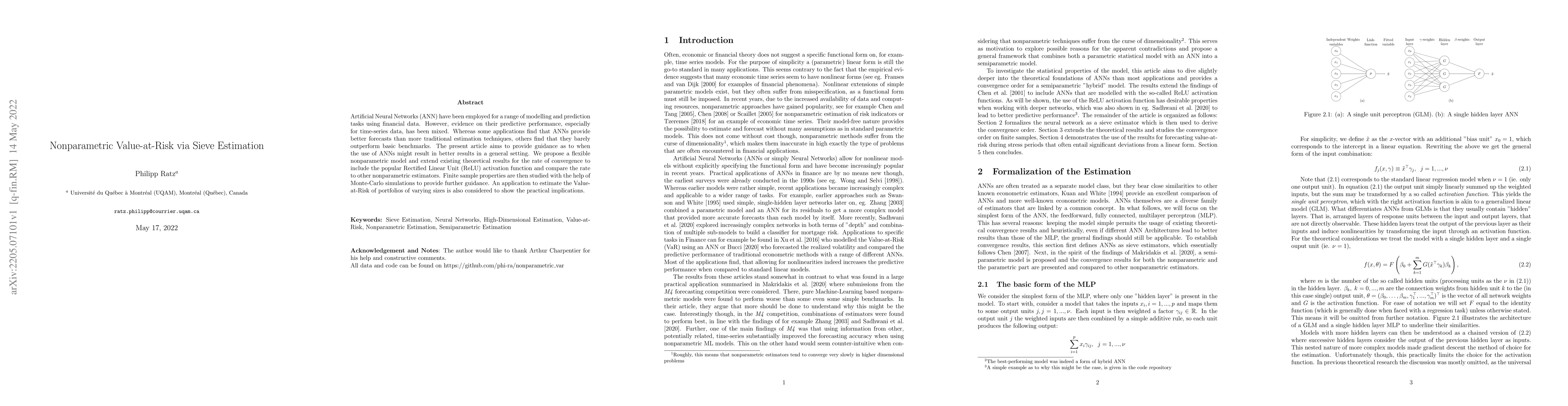 Thumbnail for Nonparametric Value-at-Risk via Sieve Estimation