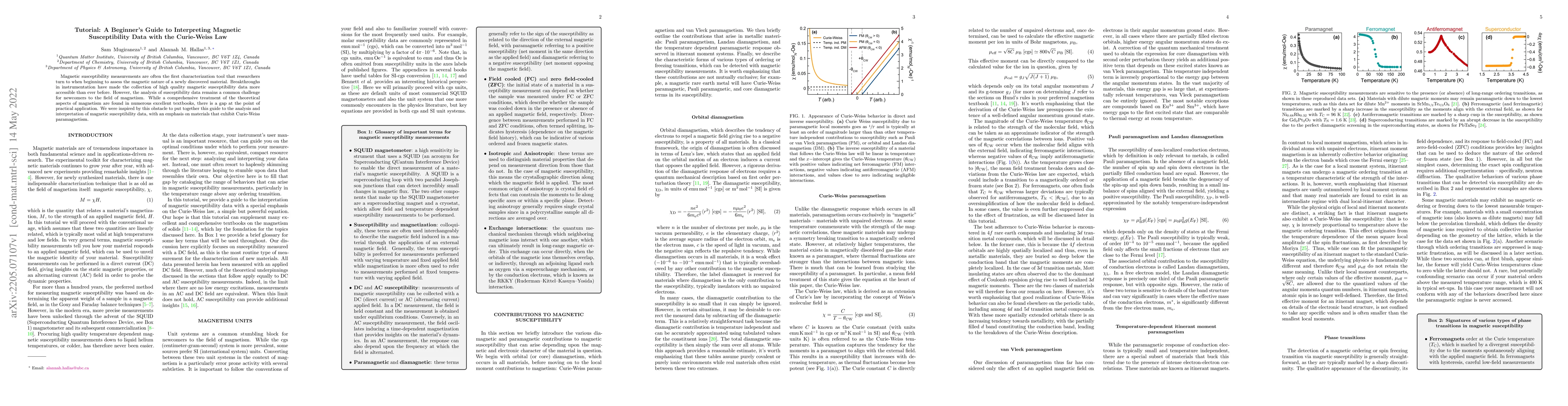 Thumbnail for Tutorial: A Beginner's Guide to Interpreting Magnetic Susceptibility
  Data with the Curie-Weiss Law