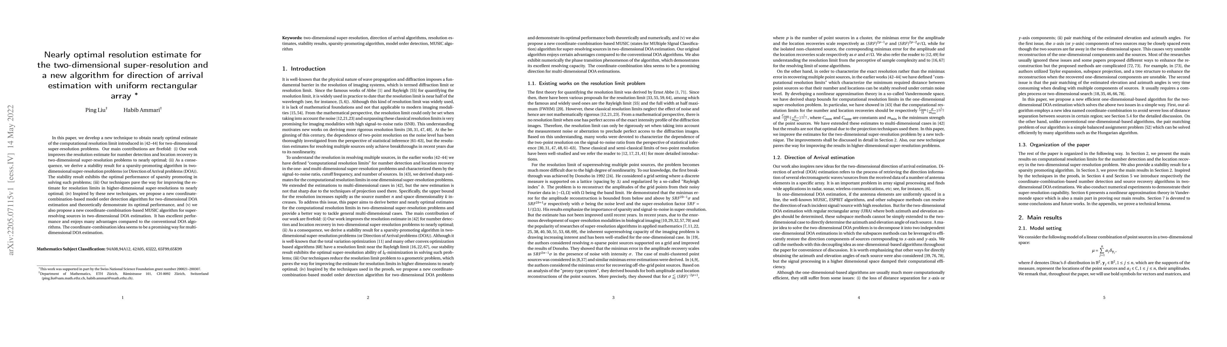 Thumbnail for Nearly optimal resolution estimate for the two-dimensional
  super-resolution and a new algorithm for direction of arrival estimation with
  uniform rectangular array