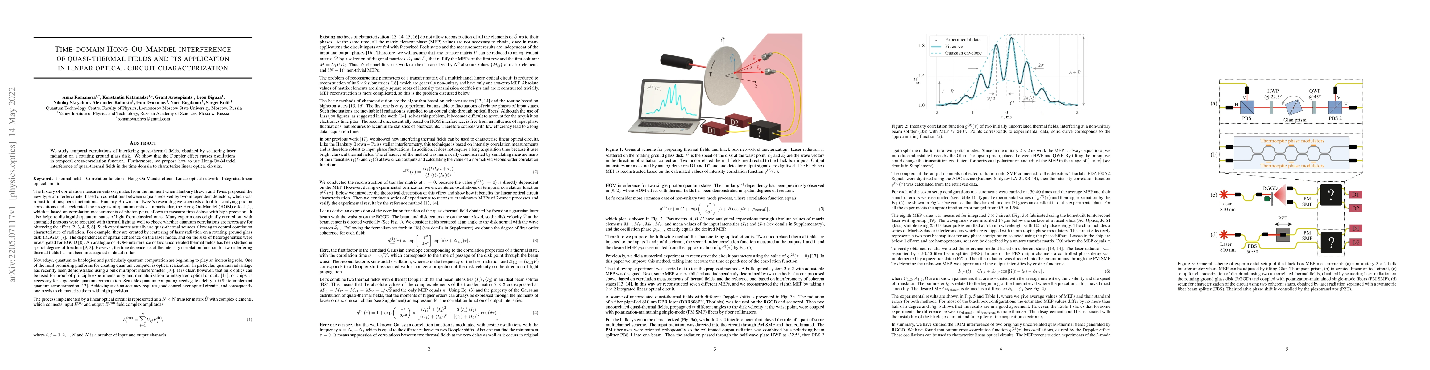 Thumbnail for Time-domain Hong-Ou-Mandel interference of quasi-thermal fields and its
  application in linear optical circuit characterization