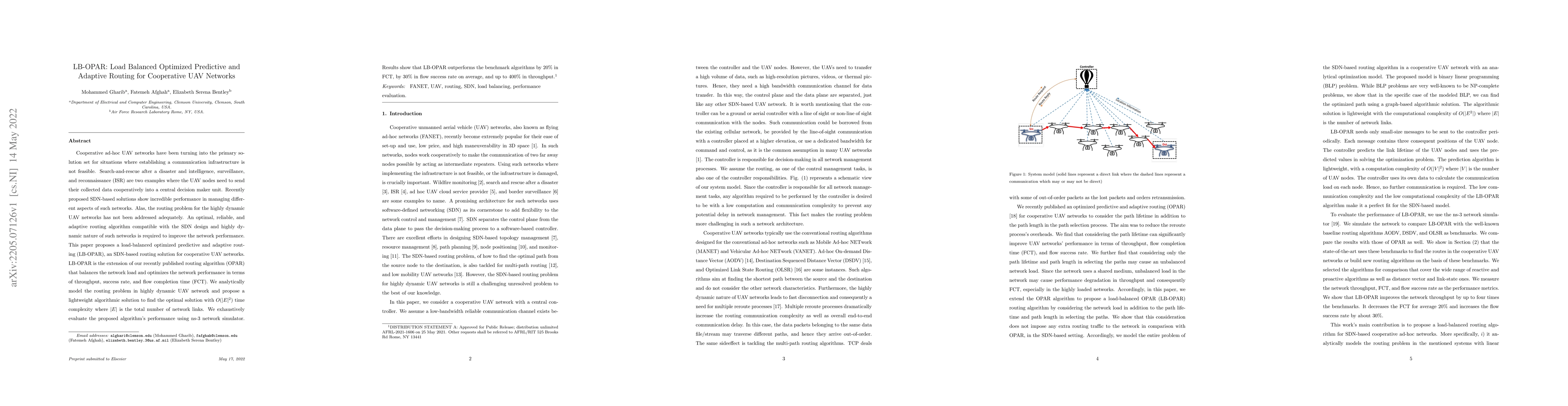Thumbnail for LB-OPAR: Load Balanced Optimized Predictive and Adaptive Routing for
  Cooperative UAV Networks
