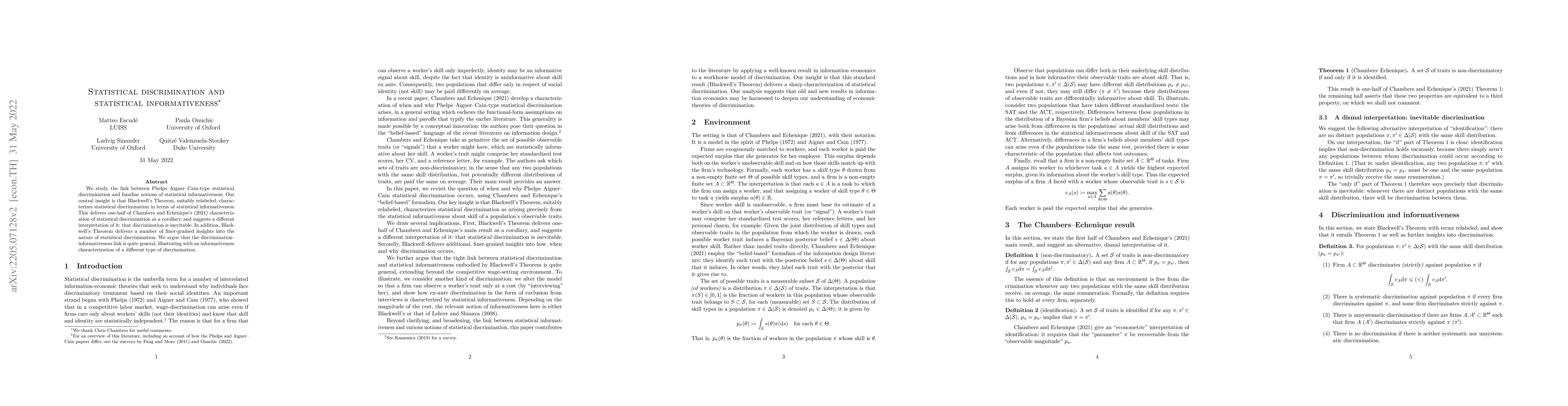 Thumbnail for Statistical discrimination and statistical informativeness