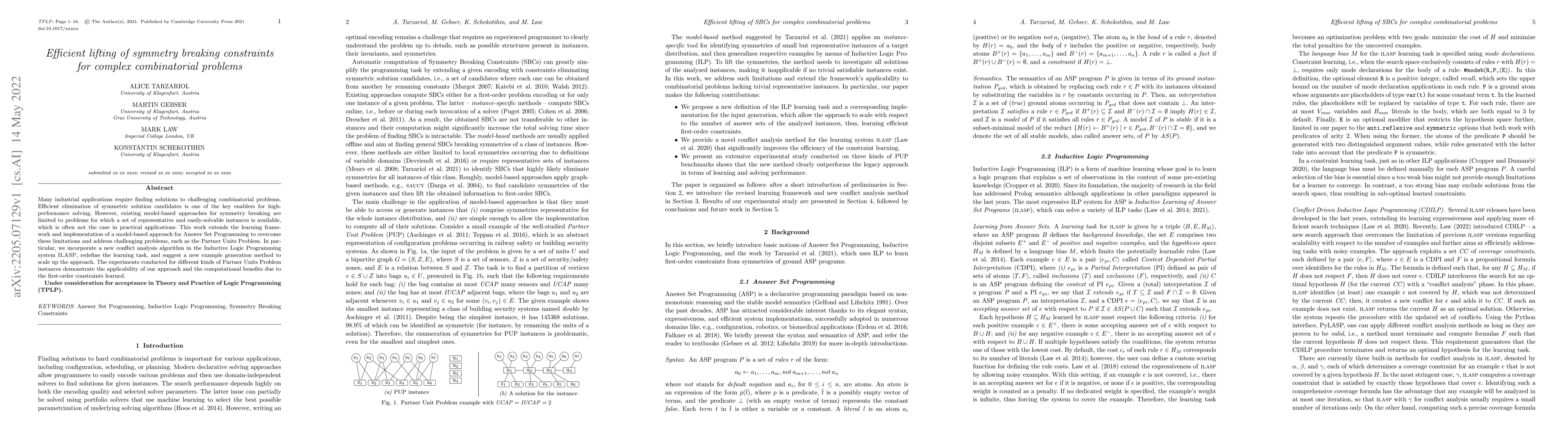 Thumbnail for Efficient lifting of symmetry breaking constraints for complex
  combinatorial problems