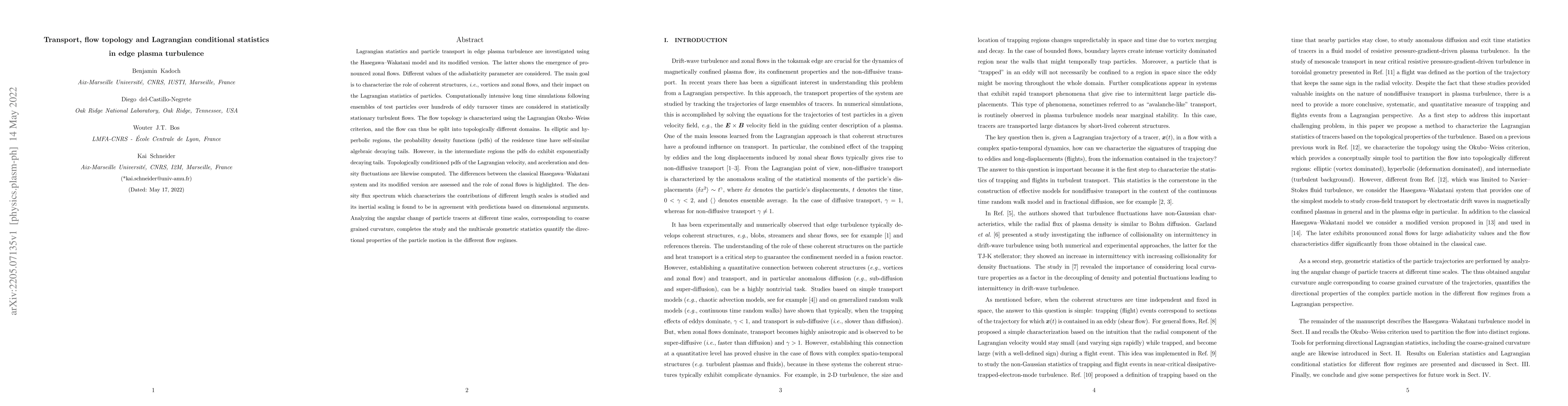 Thumbnail for Transport, flow topology and Lagrangian conditional statistics in edge
  plasma turbulence