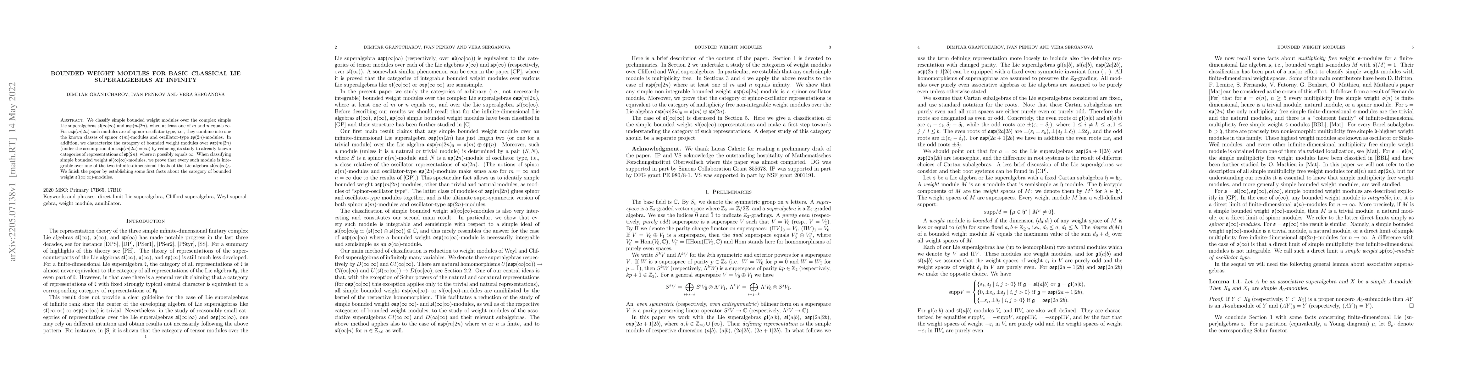 Thumbnail for Bounded weight modules for basic classical Lie superalgebras at infinity