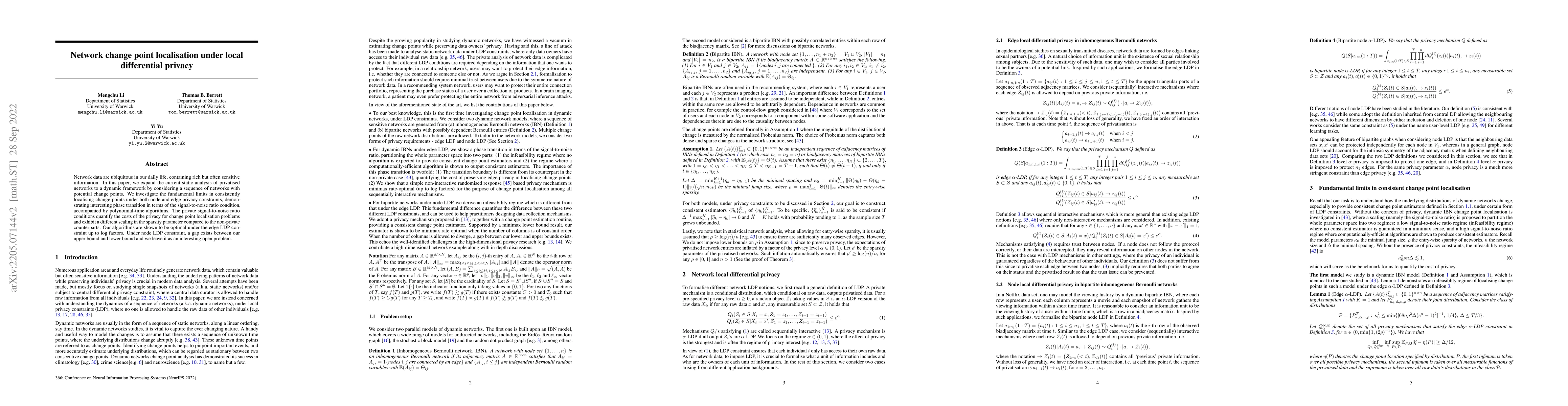 Thumbnail for Network change point localisation under local differential privacy