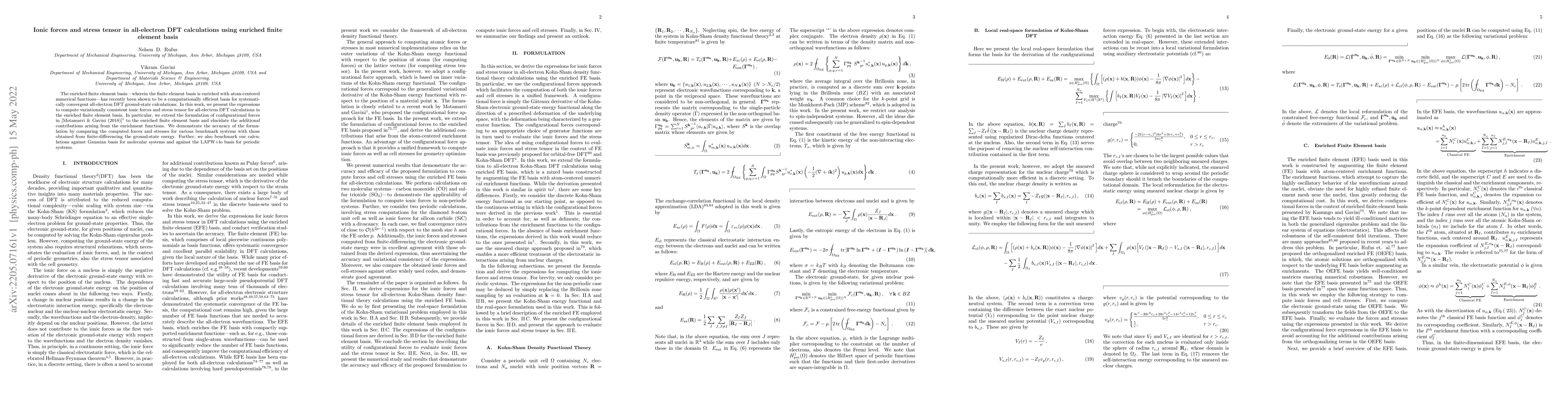 Thumbnail for Ionic forces and stress tensor in all-electron DFT calculations using
  enriched finite element basis