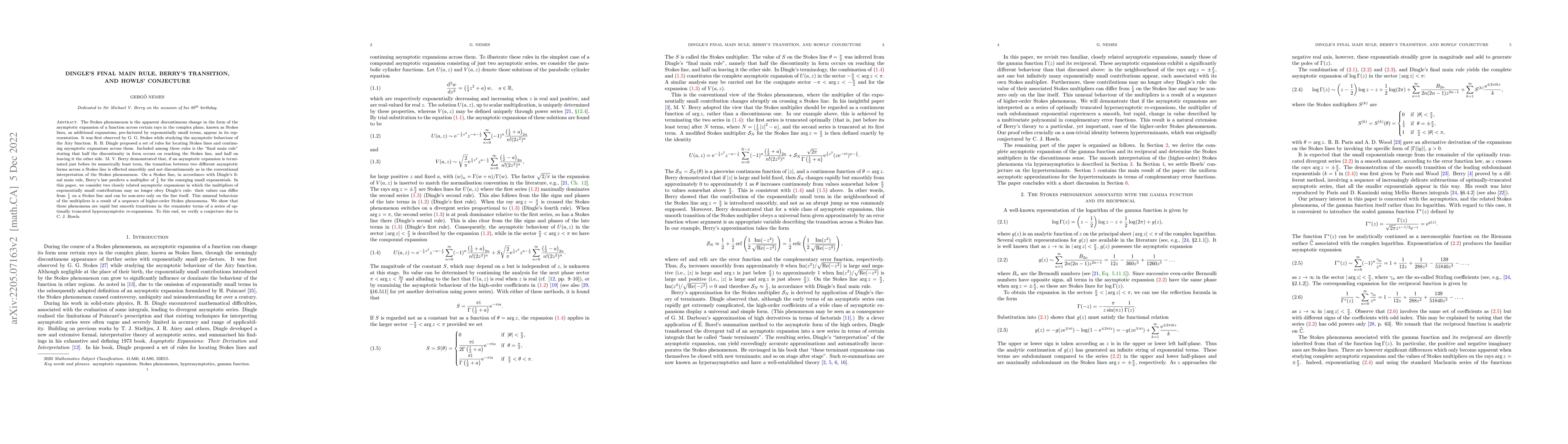 Thumbnail for Dingle's final main rule, Berry's transition, and Howls' conjecture