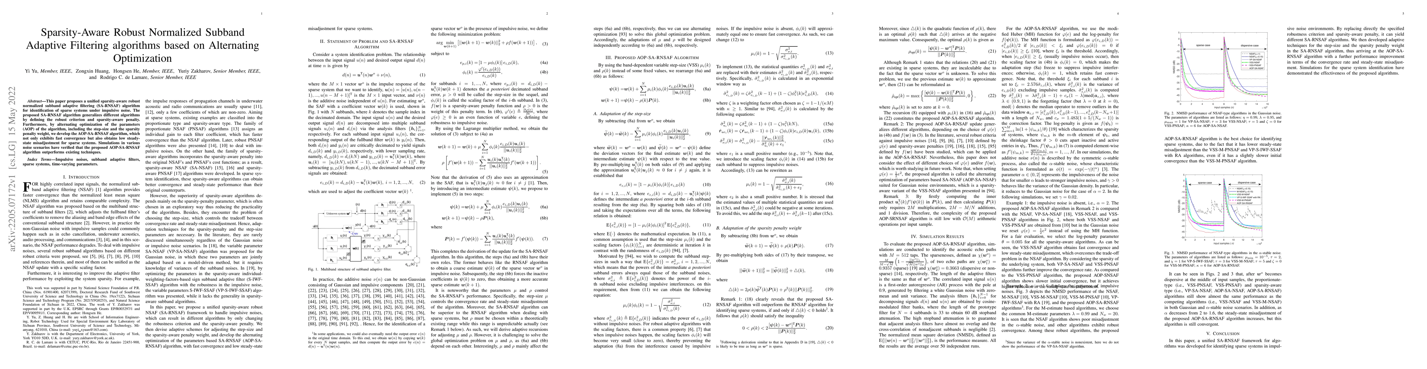 Thumbnail for Sparsity-Aware Robust Normalized Subband Adaptive Filtering algorithms
  based on Alternating Optimization