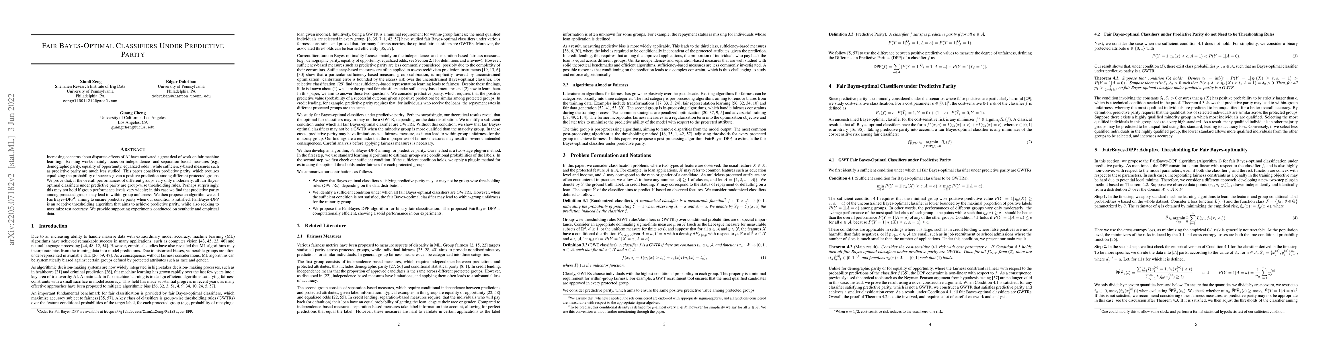 Thumbnail for Fair Bayes-Optimal Classifiers Under Predictive Parity