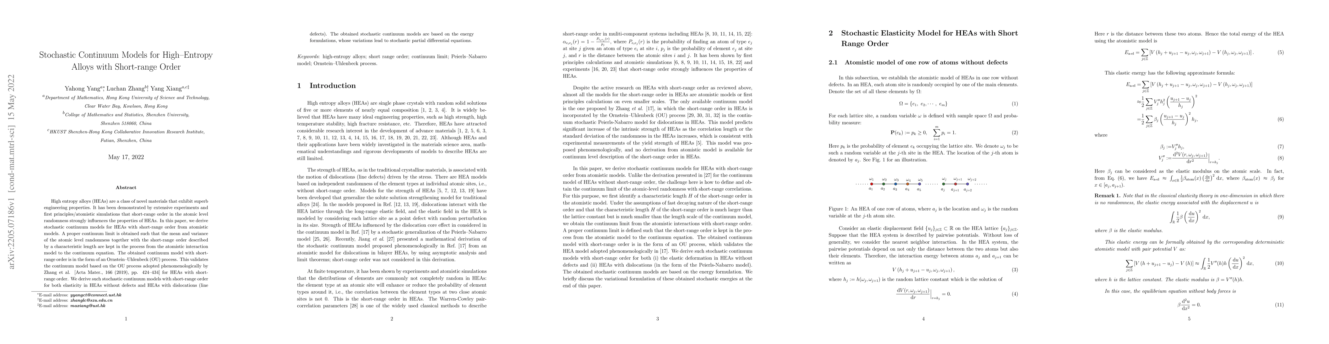 Thumbnail for Stochastic Continuum Models for High--Entropy Alloys with Short-range
  Order