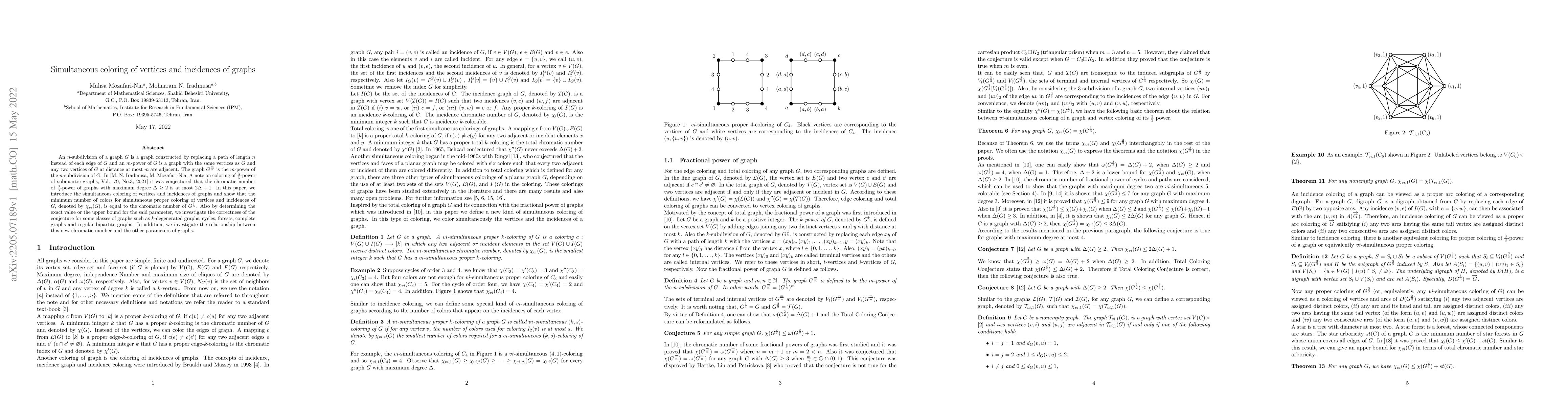 Thumbnail for Simultaneous coloring of vertices and incidences of graphs