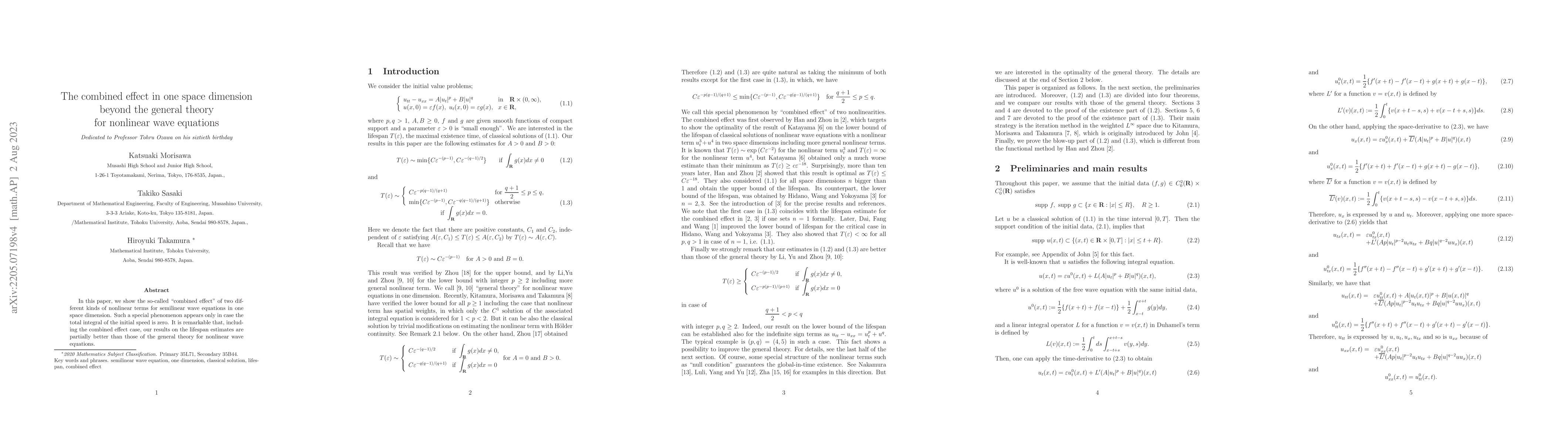 Thumbnail for The combined effect in one space dimension beyond the general theory for
  nonlinear wave equations