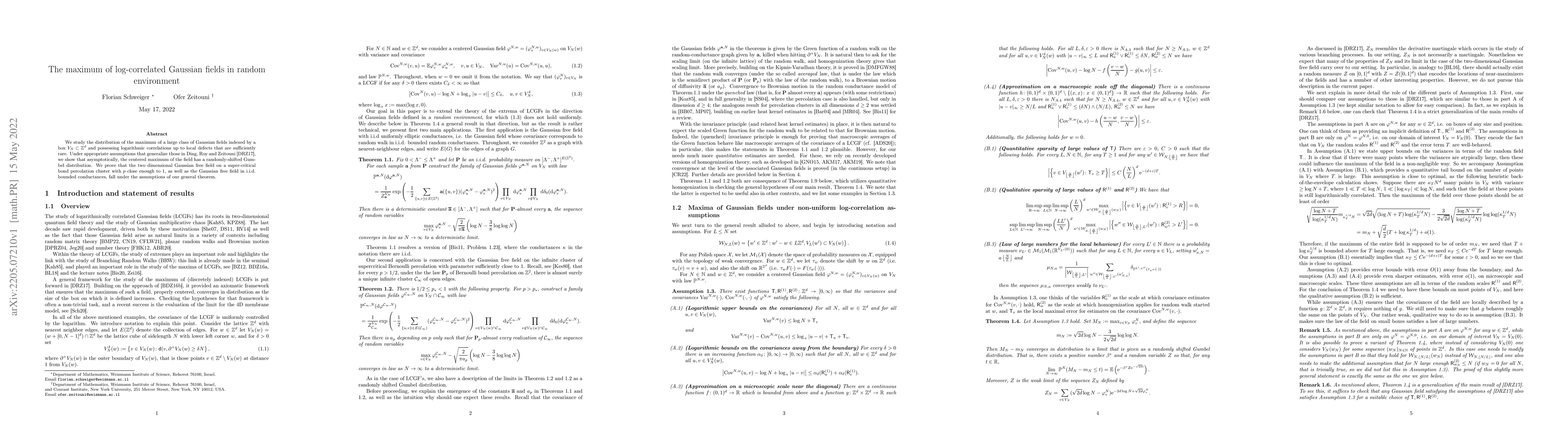 Thumbnail for The maximum of log-correlated Gaussian fields in random environments