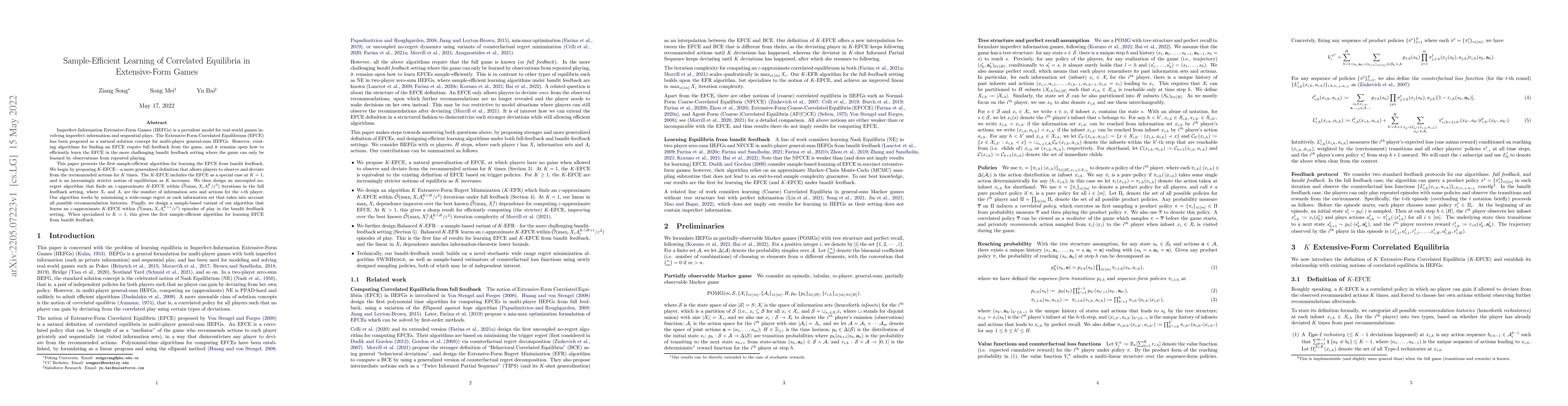 Thumbnail for Sample-Efficient Learning of Correlated Equilibria in Extensive-Form
  Games