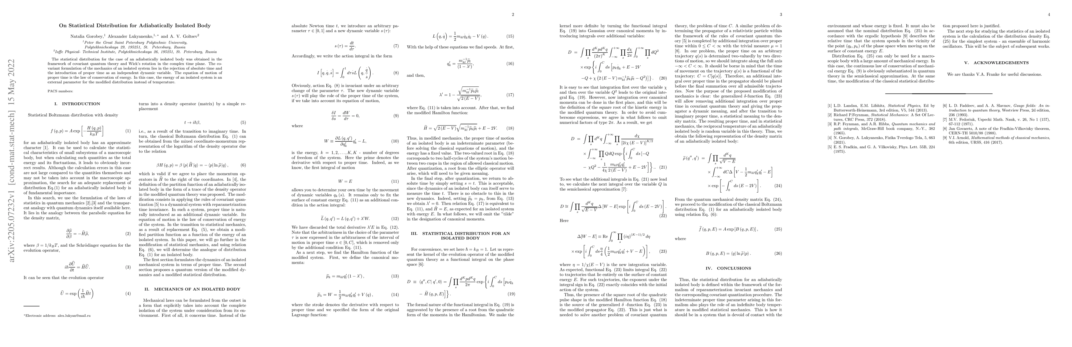 Thumbnail for On Statistical Distribution for Adiabatically Isolated Body