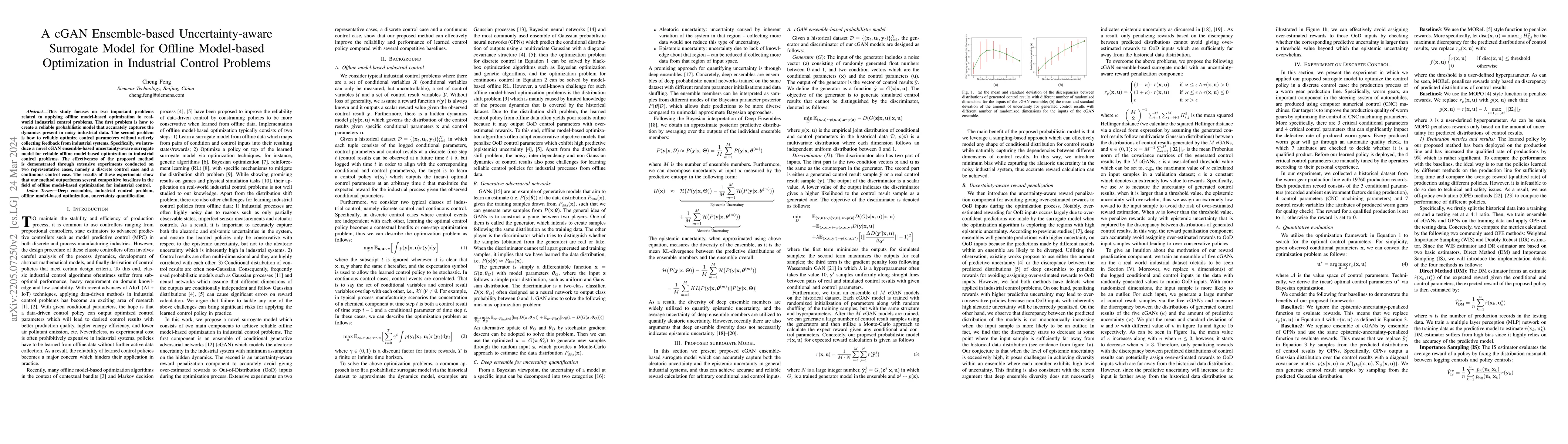 Thumbnail for A cGAN Ensemble-based Uncertainty-aware Surrogate Model for Offline
  Model-based Optimization in Industrial Control Problems