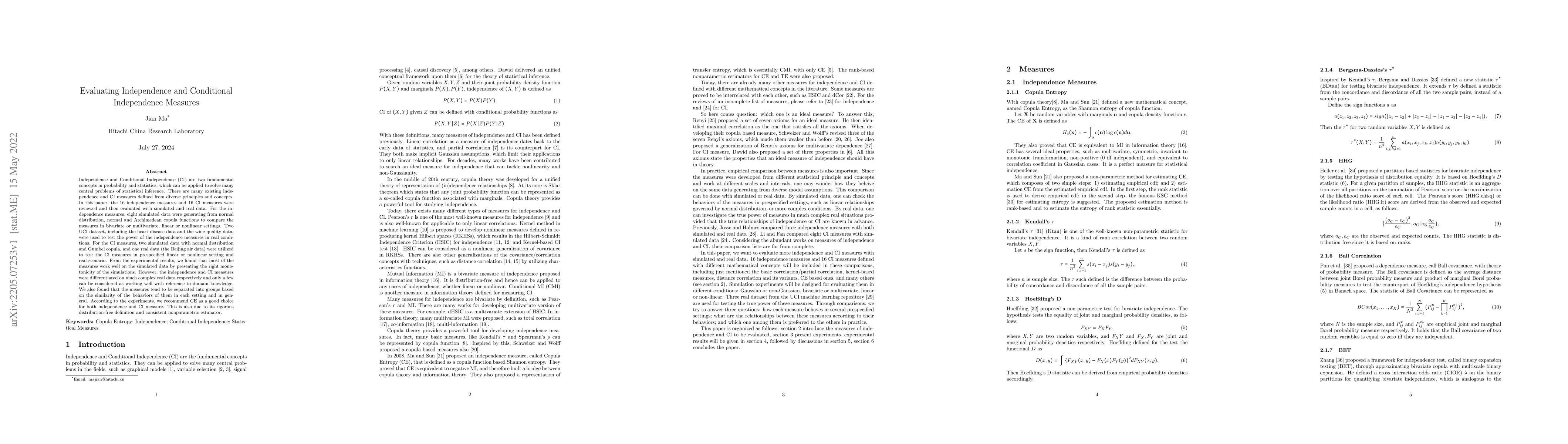 Thumbnail for Evaluating Independence and Conditional Independence Measures
