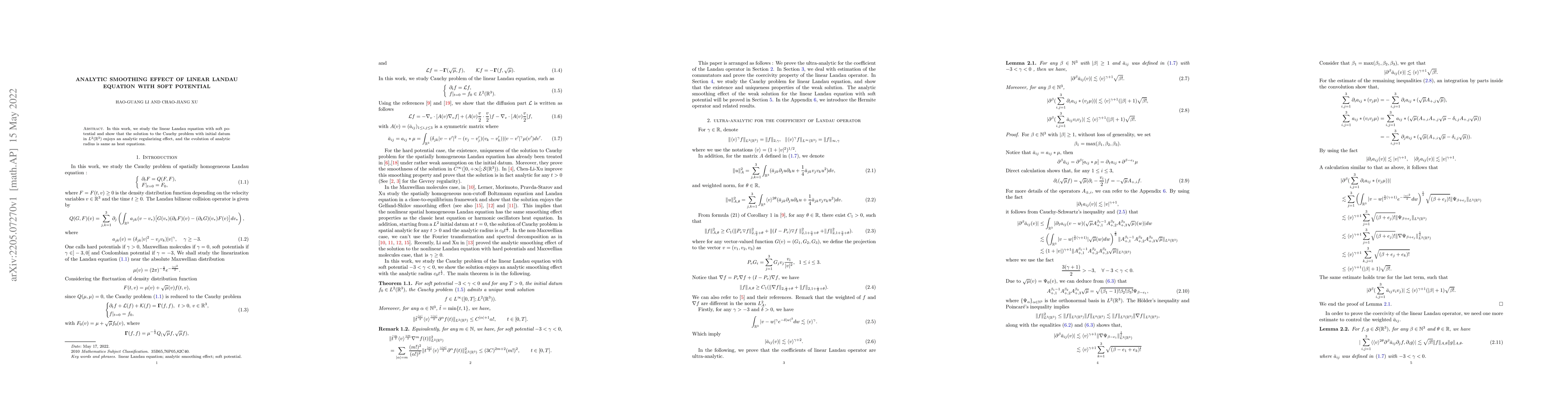 Thumbnail for Analytic smoothing effect of linear landau equation with soft potential