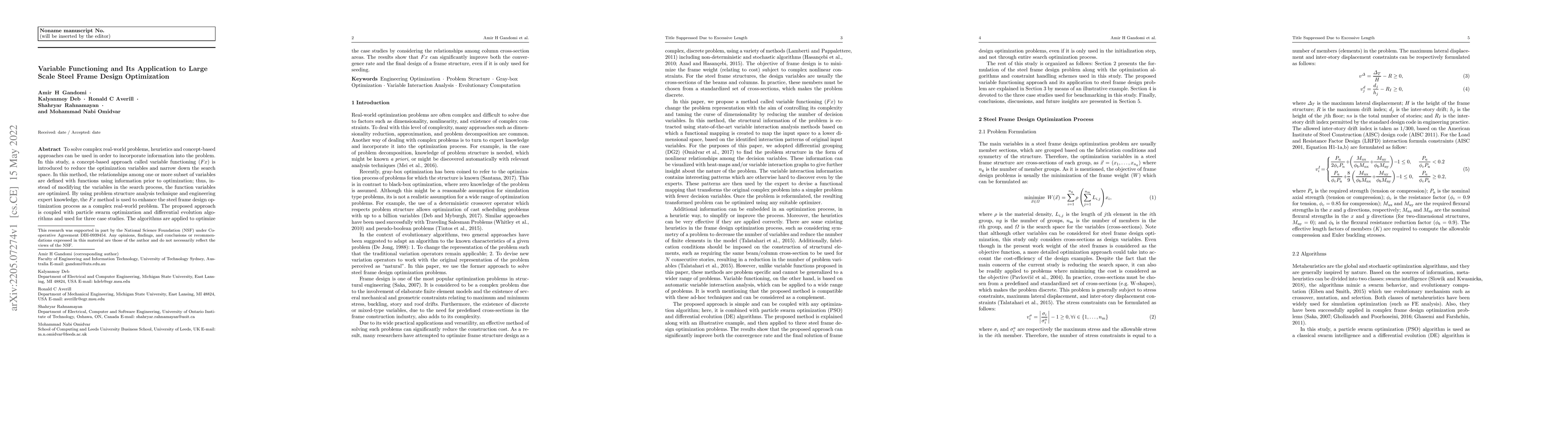 Thumbnail for Variable Functioning and Its Application to Large Scale Steel Frame
  Design Optimization
