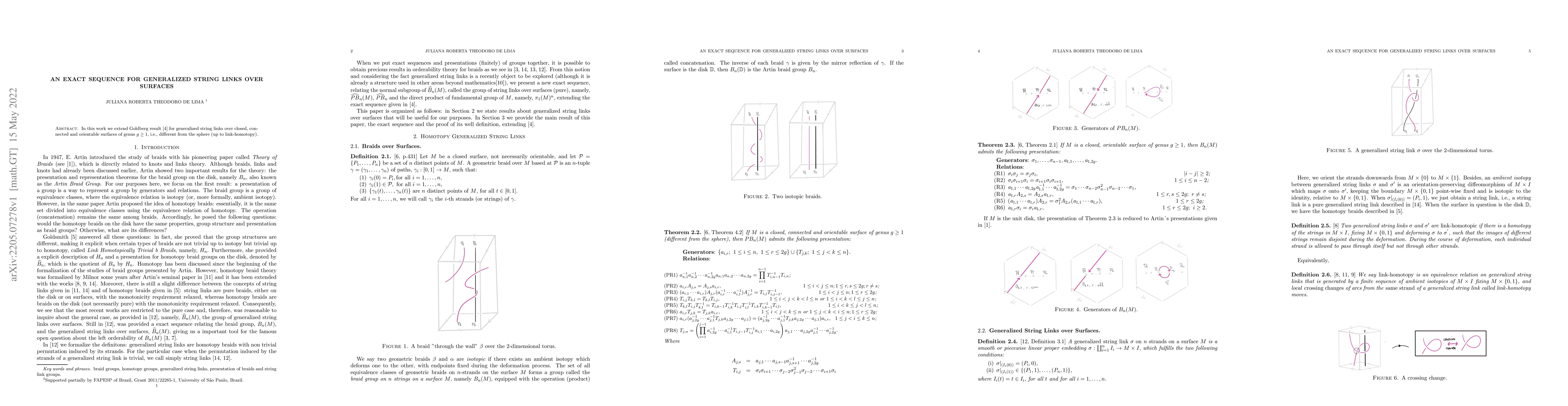 Thumbnail for An exact sequence for generalized string links over surfaces