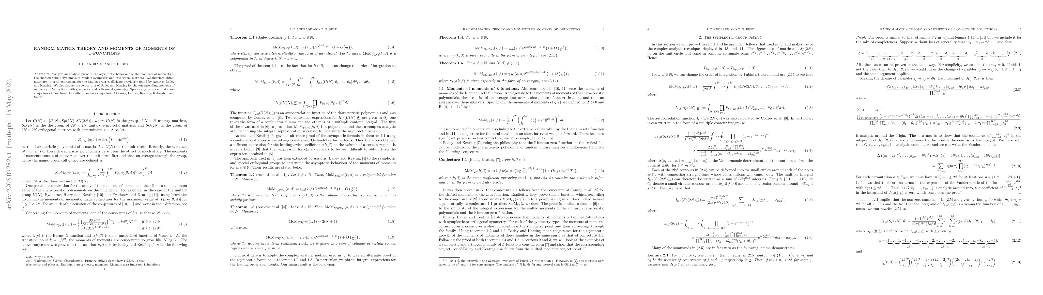 Thumbnail for Random matrix theory and moments of moments of $L$-functions