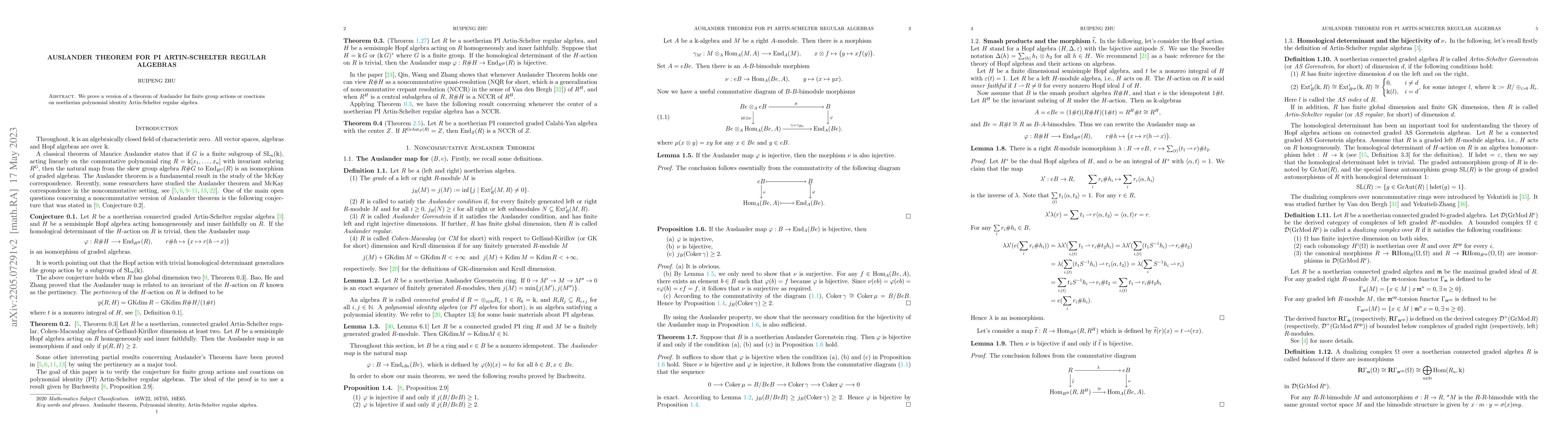 Thumbnail for Auslander theorem for PI Artin-Schelter regular algebras