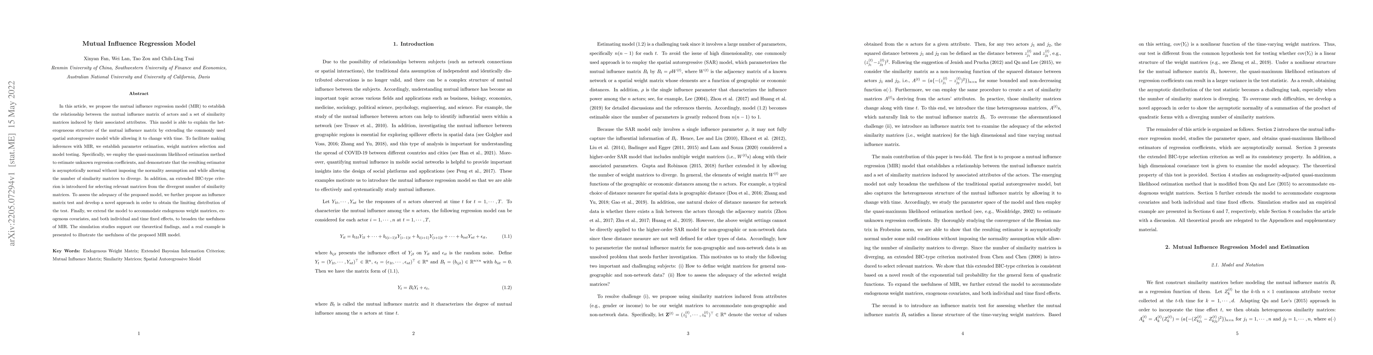 Thumbnail for Mutual Influence Regression Model