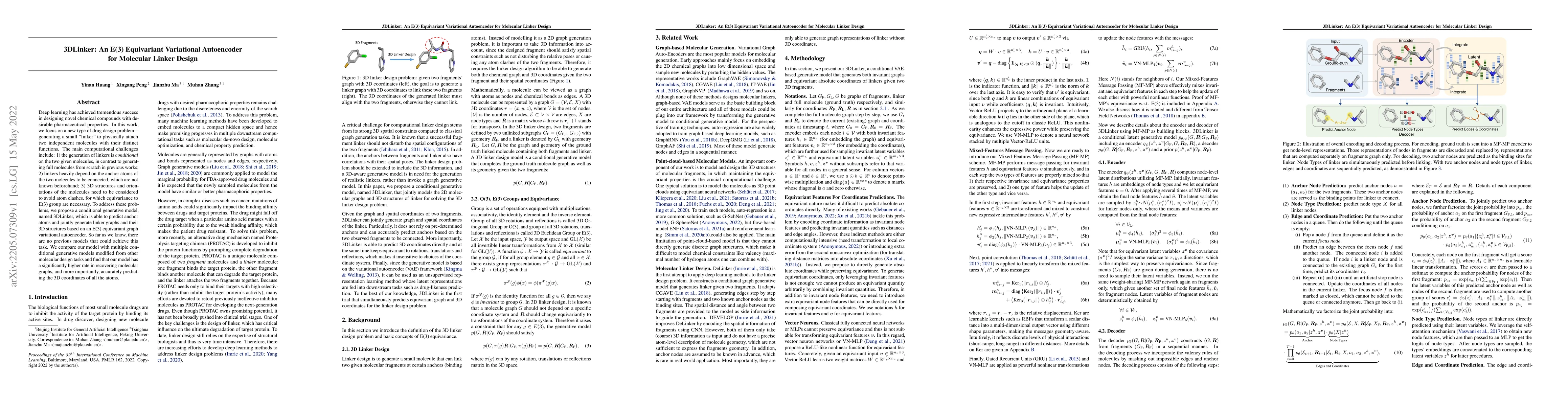 Thumbnail for 3DLinker: An E(3) Equivariant Variational Autoencoder for Molecular
  Linker Design