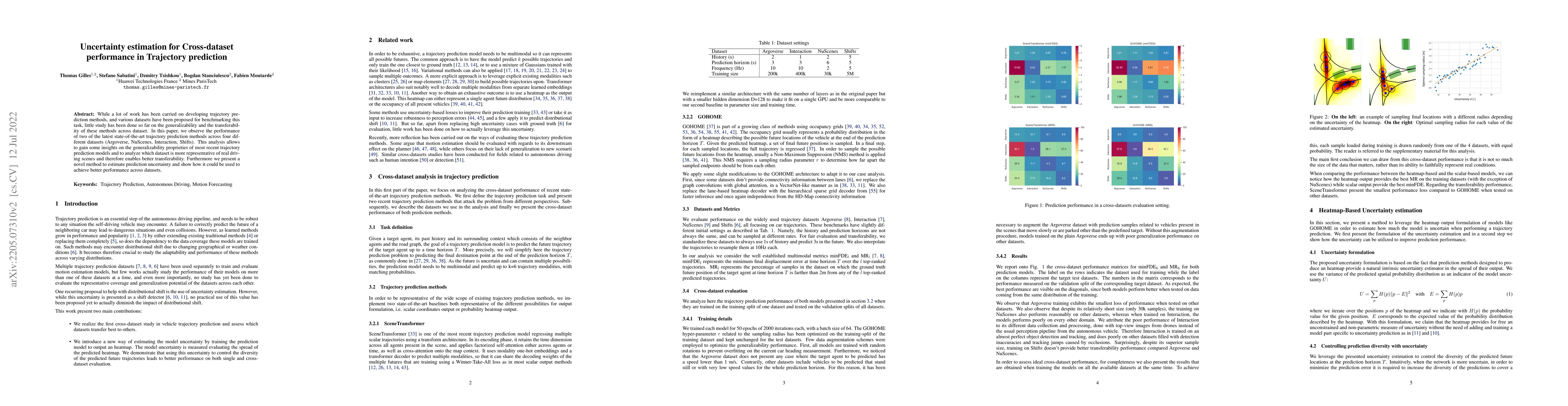 Thumbnail for Uncertainty estimation for Cross-dataset performance in Trajectory
  prediction