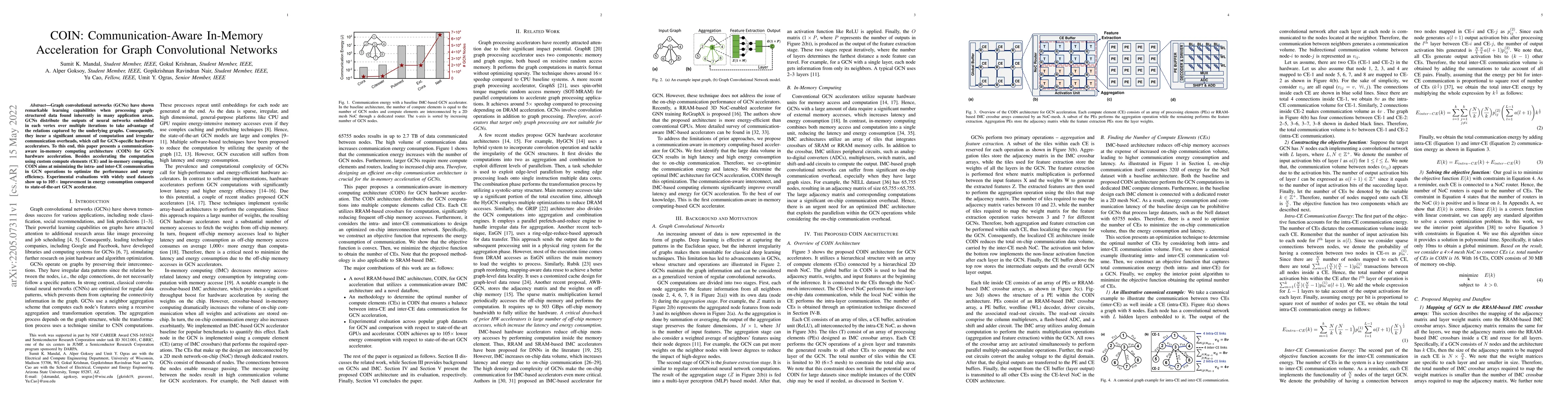 Thumbnail for COIN: Communication-Aware In-Memory Acceleration for Graph Convolutional
  Networks