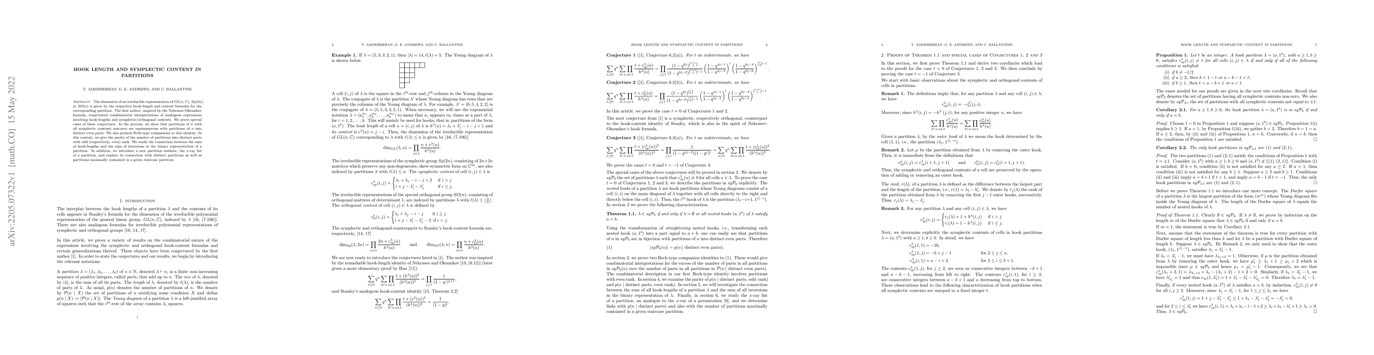 Thumbnail for Hook length and symplectic content in partitions