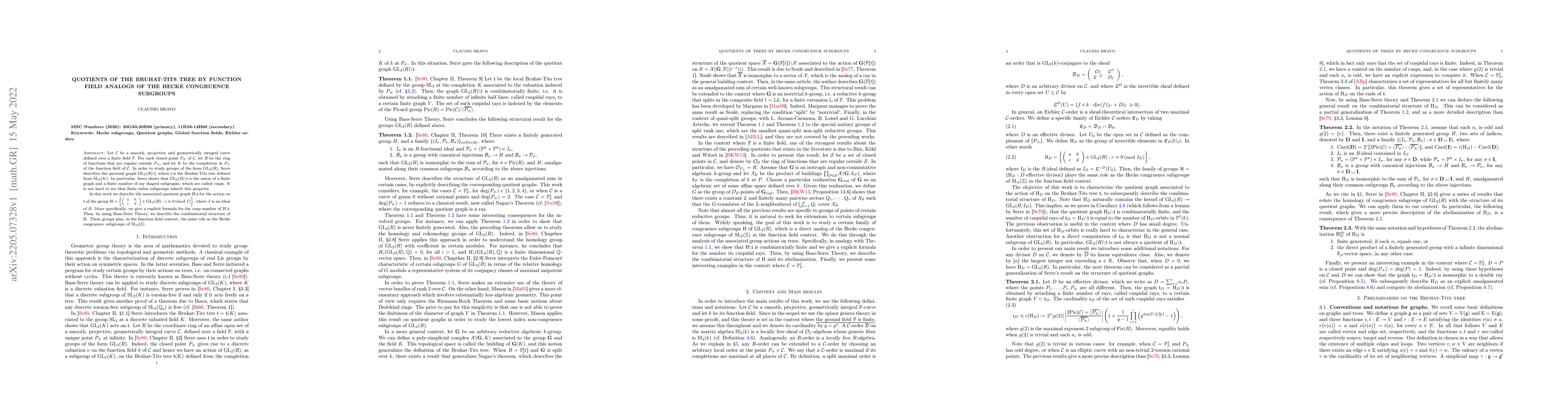 Thumbnail for Quotients of the Bruhat-Tits tree by function field analogs of the Hecke
  congruence subgroups