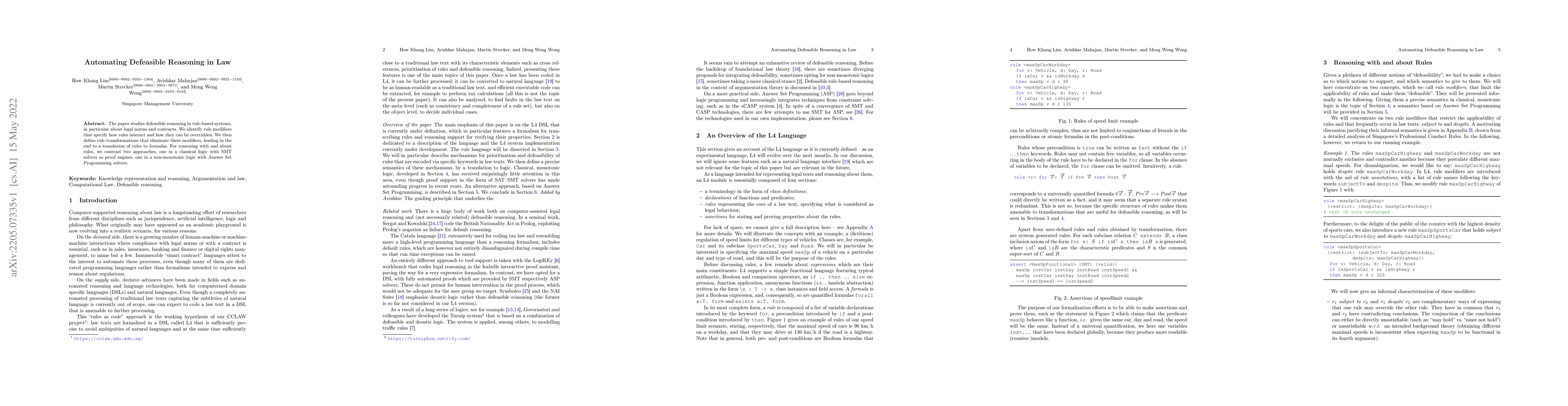 Thumbnail for Automating Defeasible Reasoning in Law