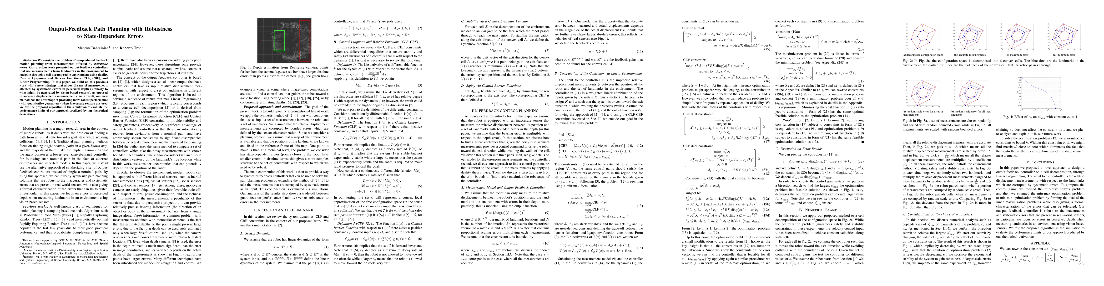 Thumbnail for Output-Feedback Path Planning with Robustness to State-Dependent Errors