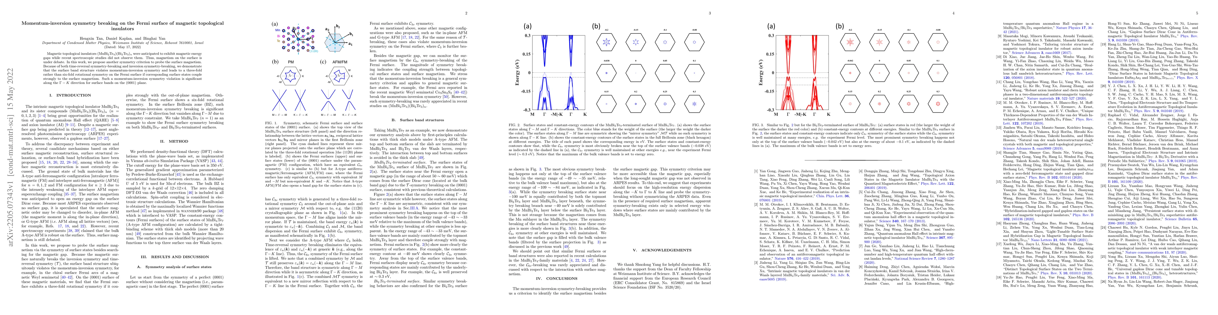 Thumbnail for Momentum-inversion symmetry breaking on the Fermi surface of magnetic
  topological insulators