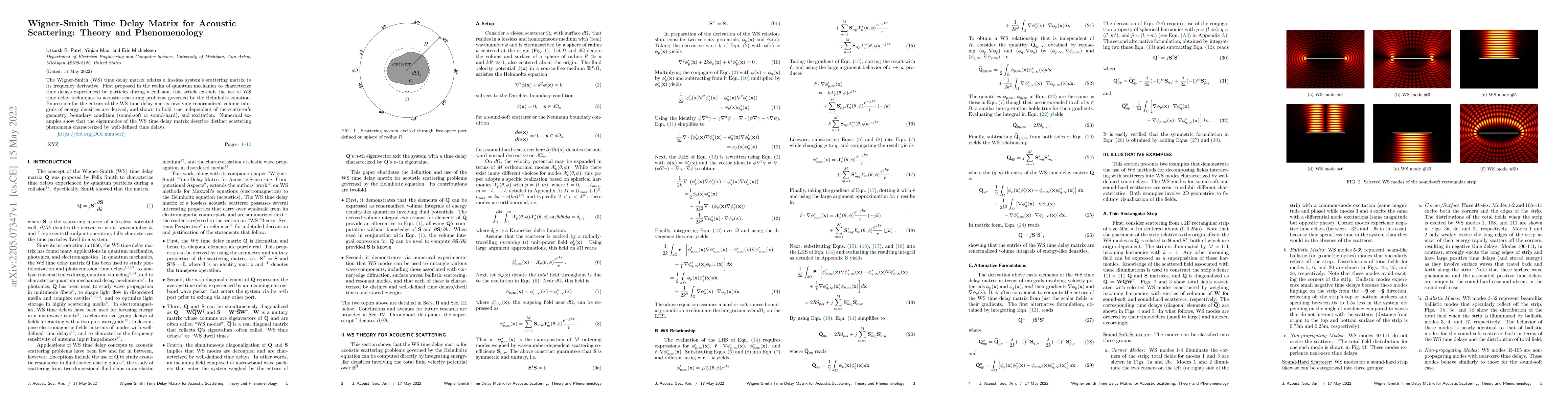 Thumbnail for Wigner-Smith Time Delay Matrix for Acoustic Scattering: Theory and
  Phenomenology