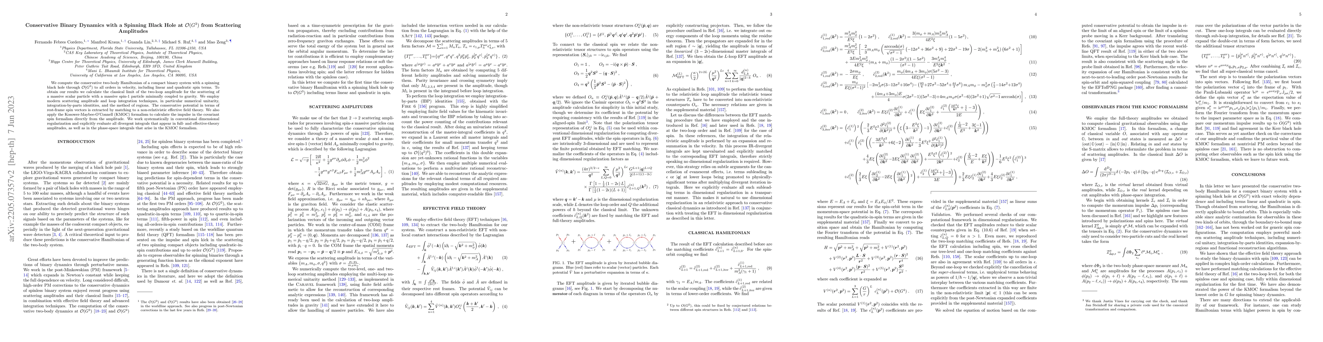 Thumbnail for Conservative Binary Dynamics with a Spinning Black Hole at
  $\mathcal{O}(G^3)$ from Scattering Amplitudes
