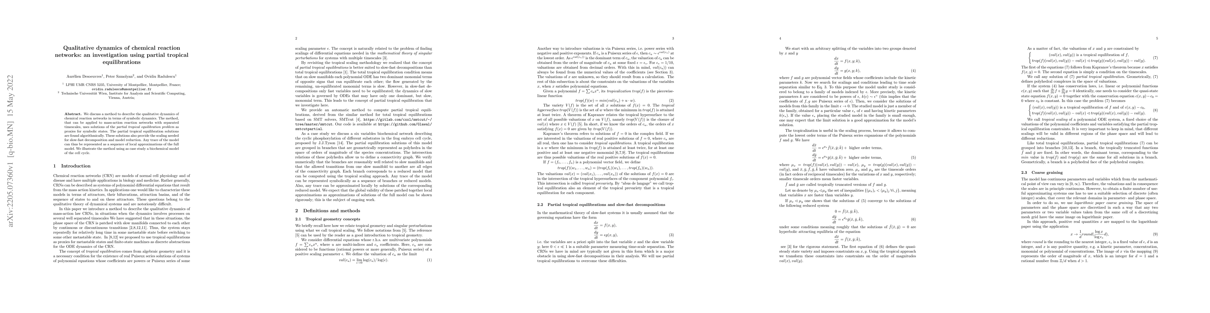 Thumbnail for Qualitative dynamics of chemical reaction networks: an investigation
  using partial tropical equilibrations