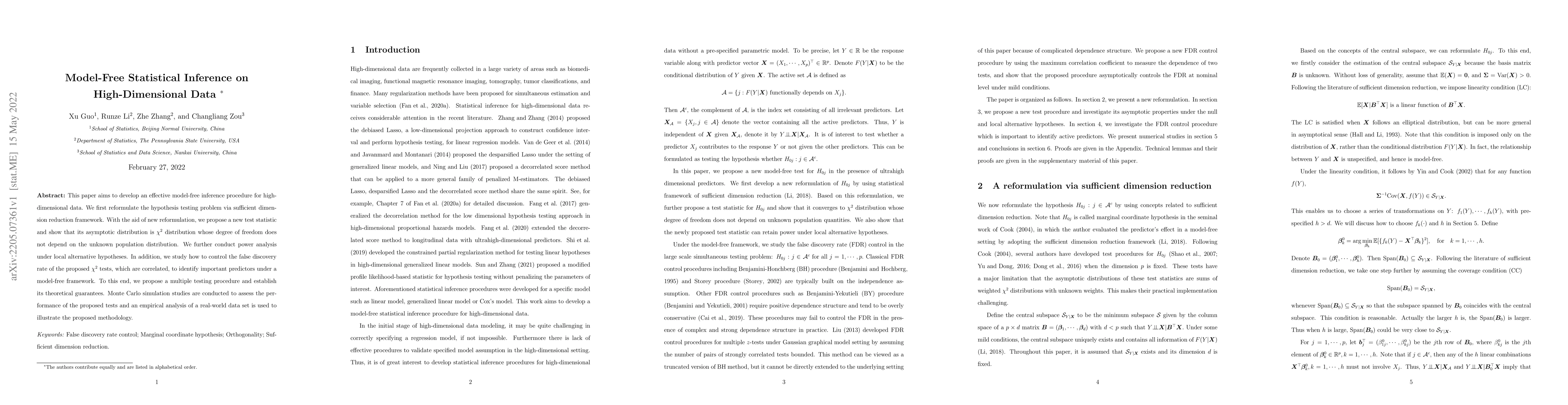 Thumbnail for Model-Free Statistical Inference on High-Dimensional Data