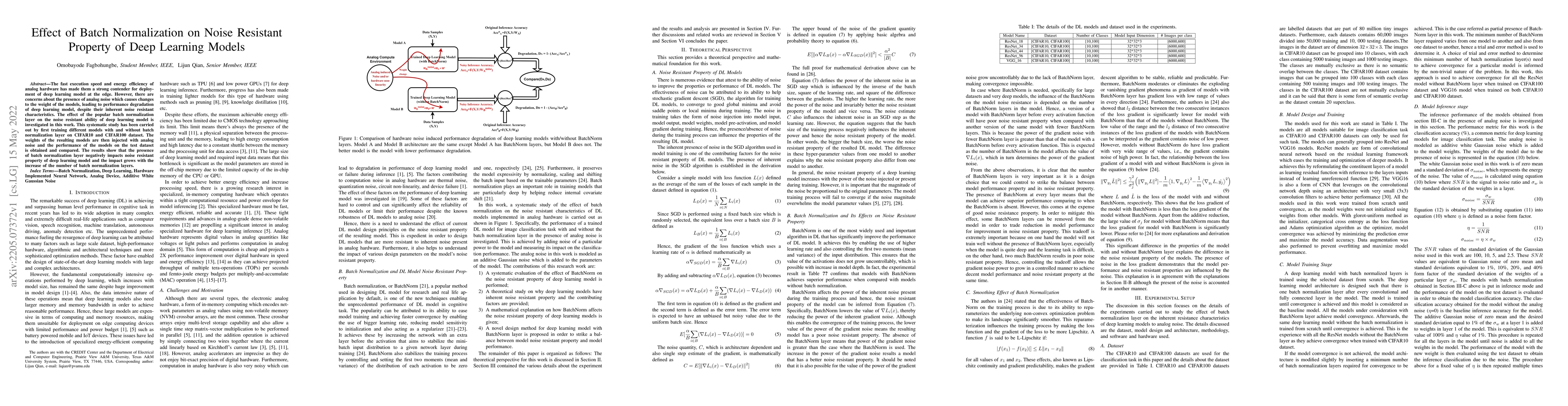 Thumbnail for Effect of Batch Normalization on Noise Resistant Property of Deep
  Learning Models