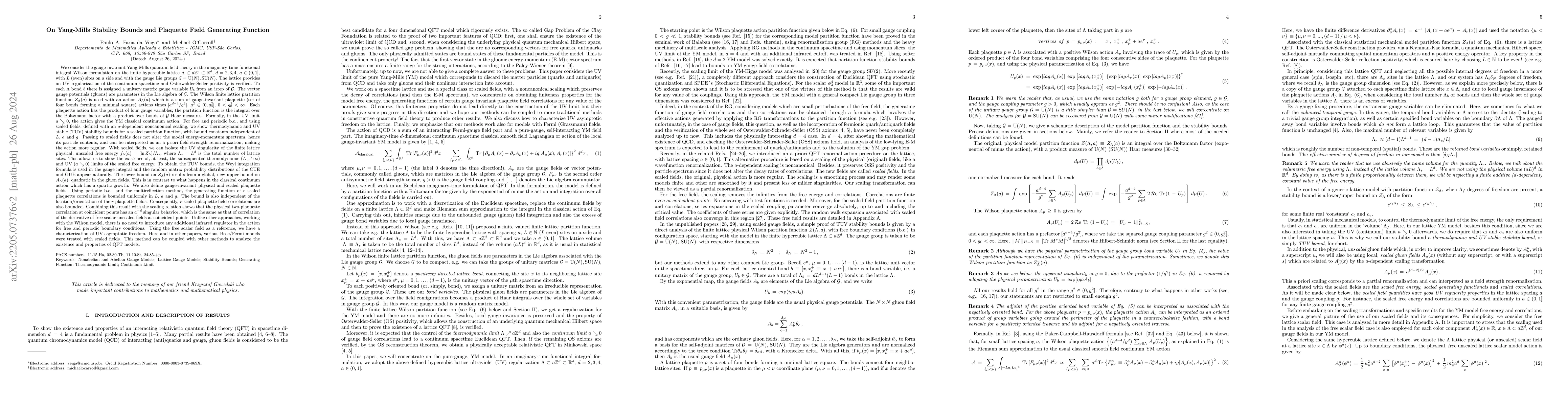 Thumbnail for On Yang-Mills Stability Bounds and Plaquette Field Generating Function