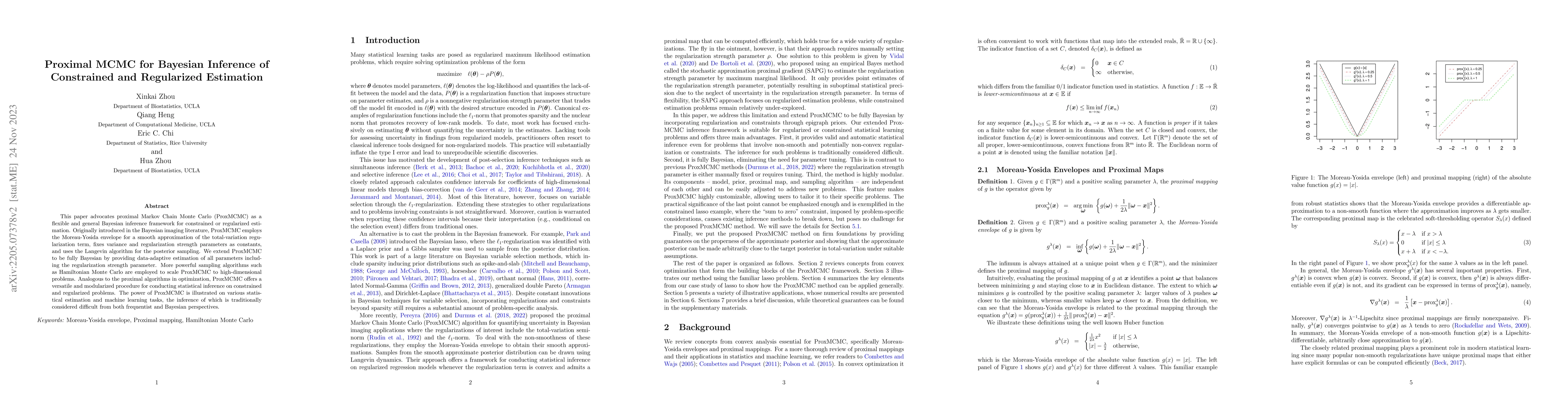 Thumbnail for Proximal MCMC for Bayesian Inference of Constrained and Regularized
  Estimation