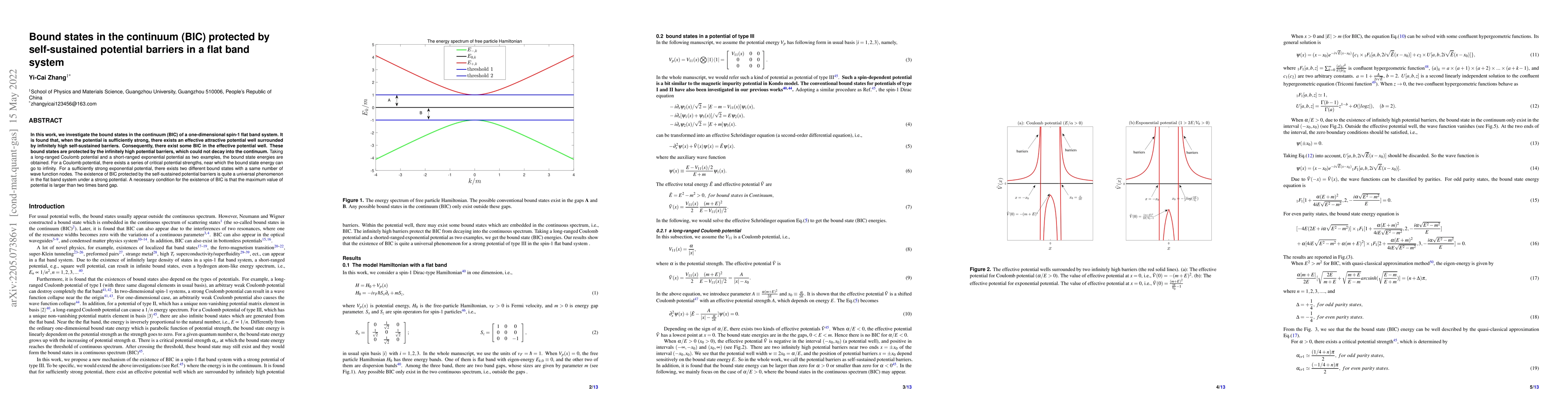Thumbnail for Bound states in the continuum (BIC) protected by self-sustained
  potential barriers in a flat band system