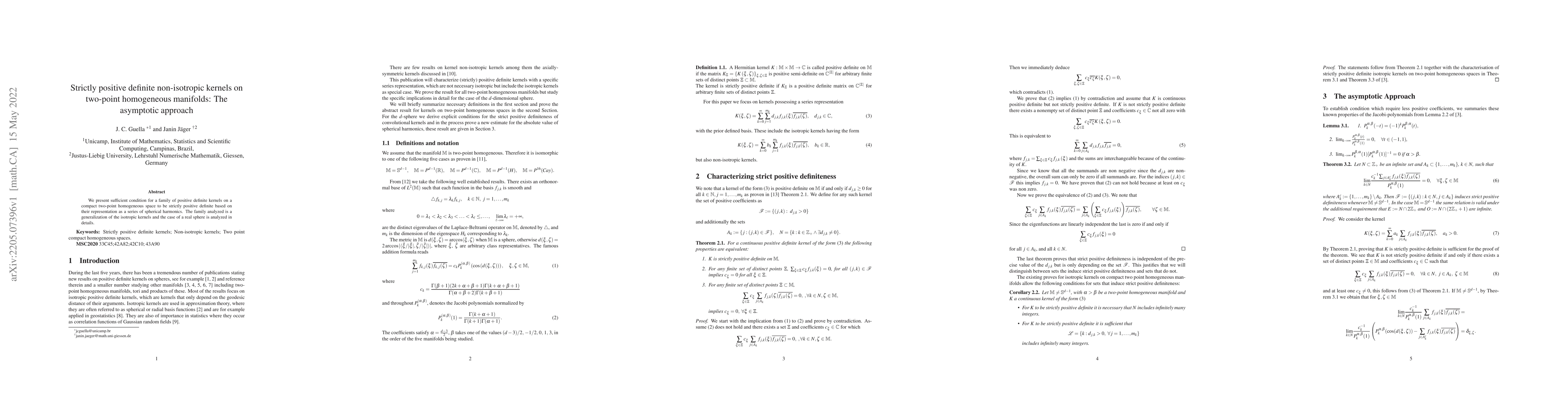 Thumbnail for Strictly positive definite non-isotropic kernels on two-point
  homogeneous manifolds: The asymptotic approach